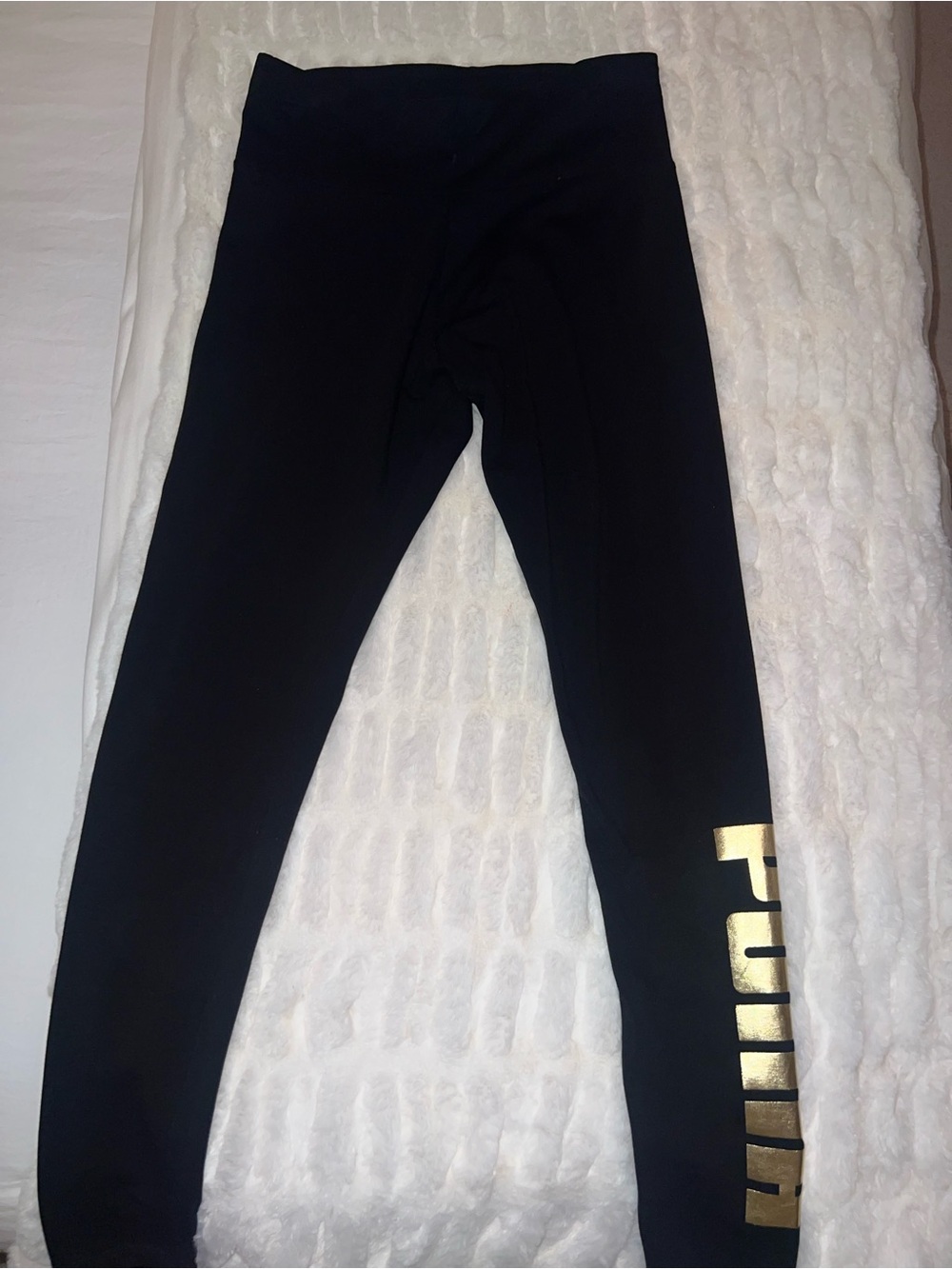 Puma Black Leggings with Gold Side Logo